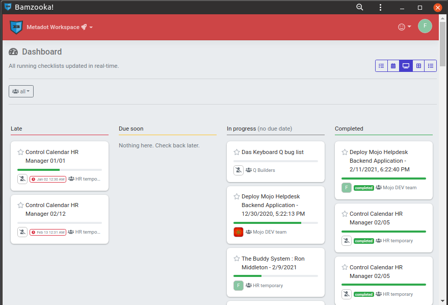 Bamzooka panel list on desktop screen